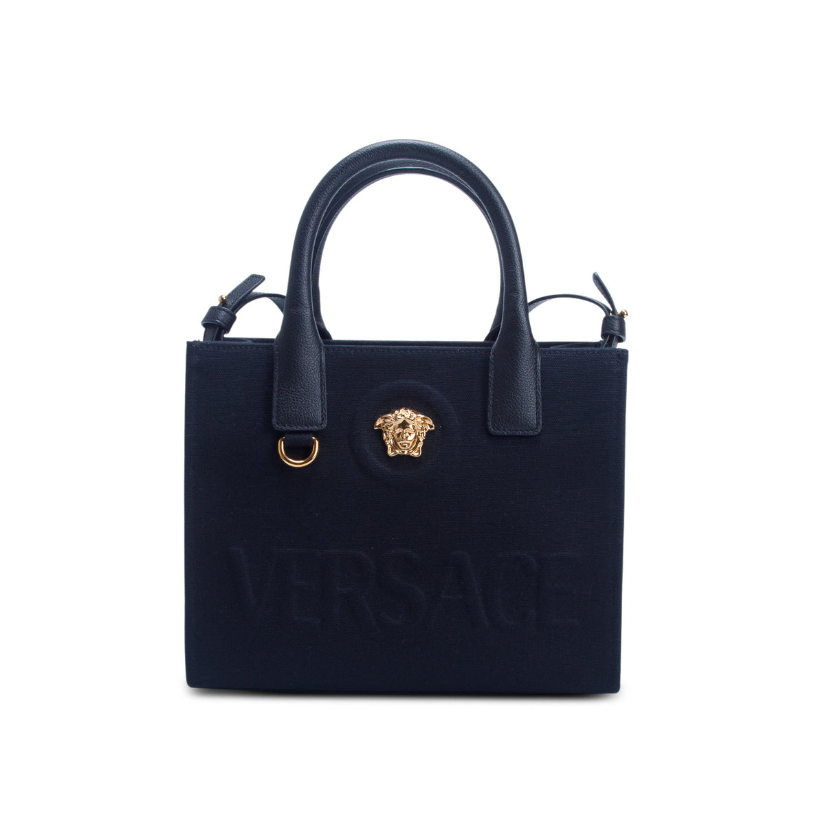 Versace Black Canvas La Medusa Mini Tote w/ Strap