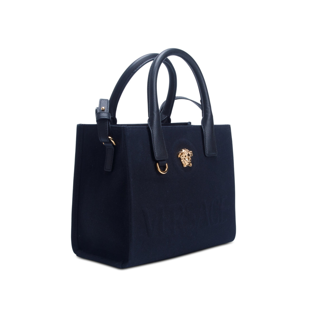 Versace Black Canvas La Medusa Mini Tote w/ Strap