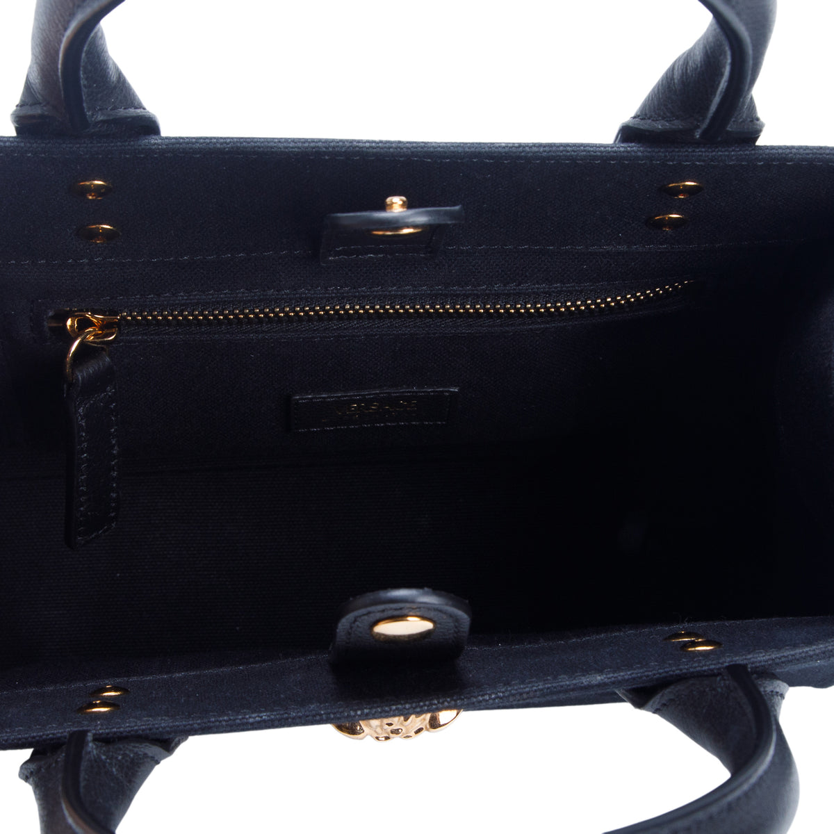 Versace Black Canvas La Medusa Mini Tote w/ Strap