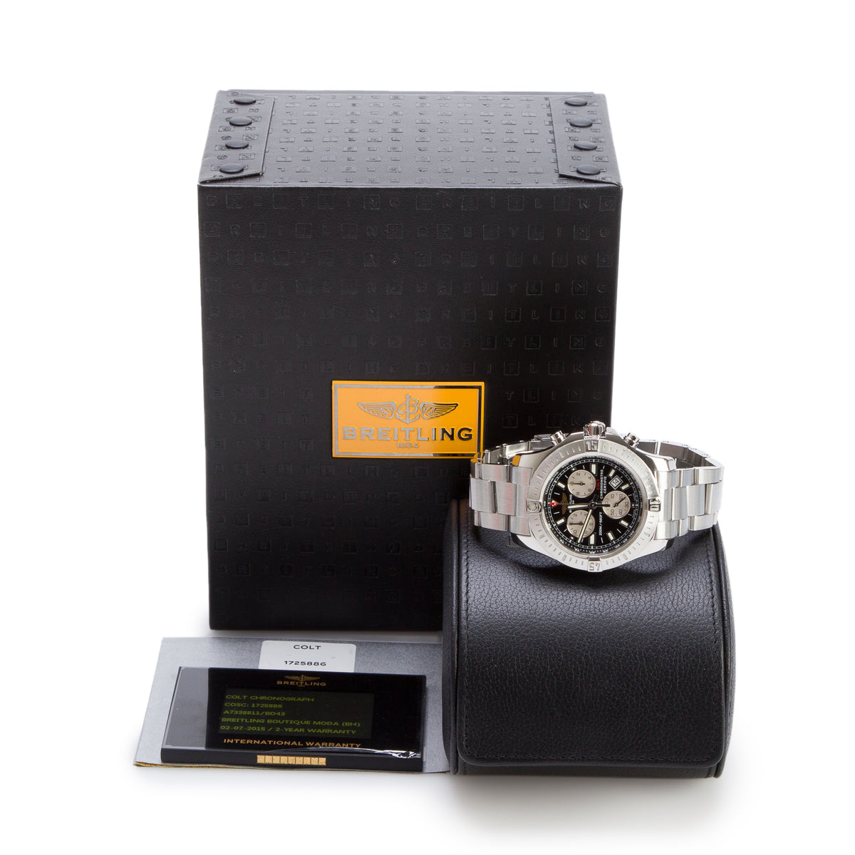 Breitling Stainless Steel Colt 44 MM Chronograph Quartz Watch Black Dial A73388 w/ Box & Papers