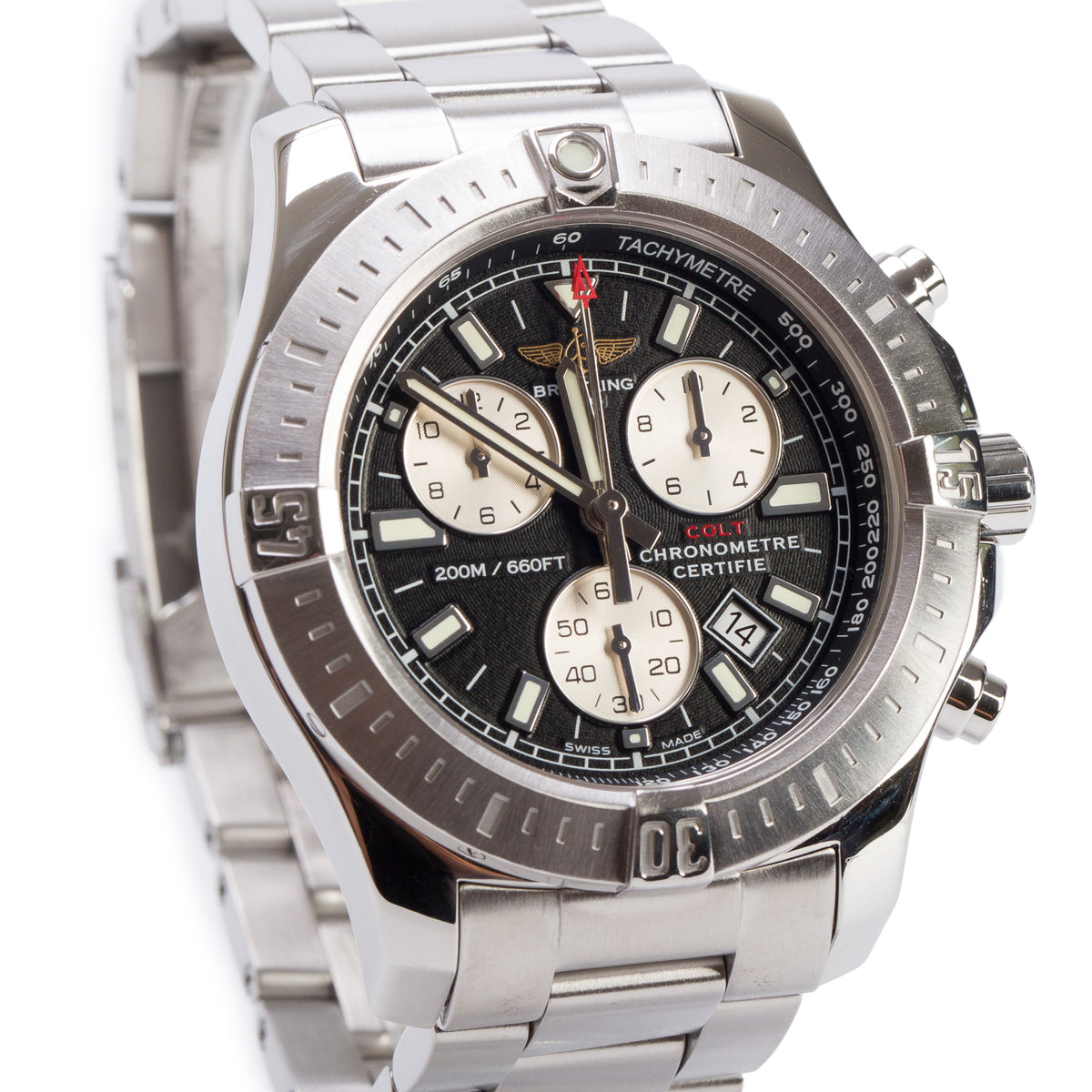 Breitling Stainless Steel Colt 44 MM Chronograph Quartz Watch Black Dial A73388 w/ Box & Papers