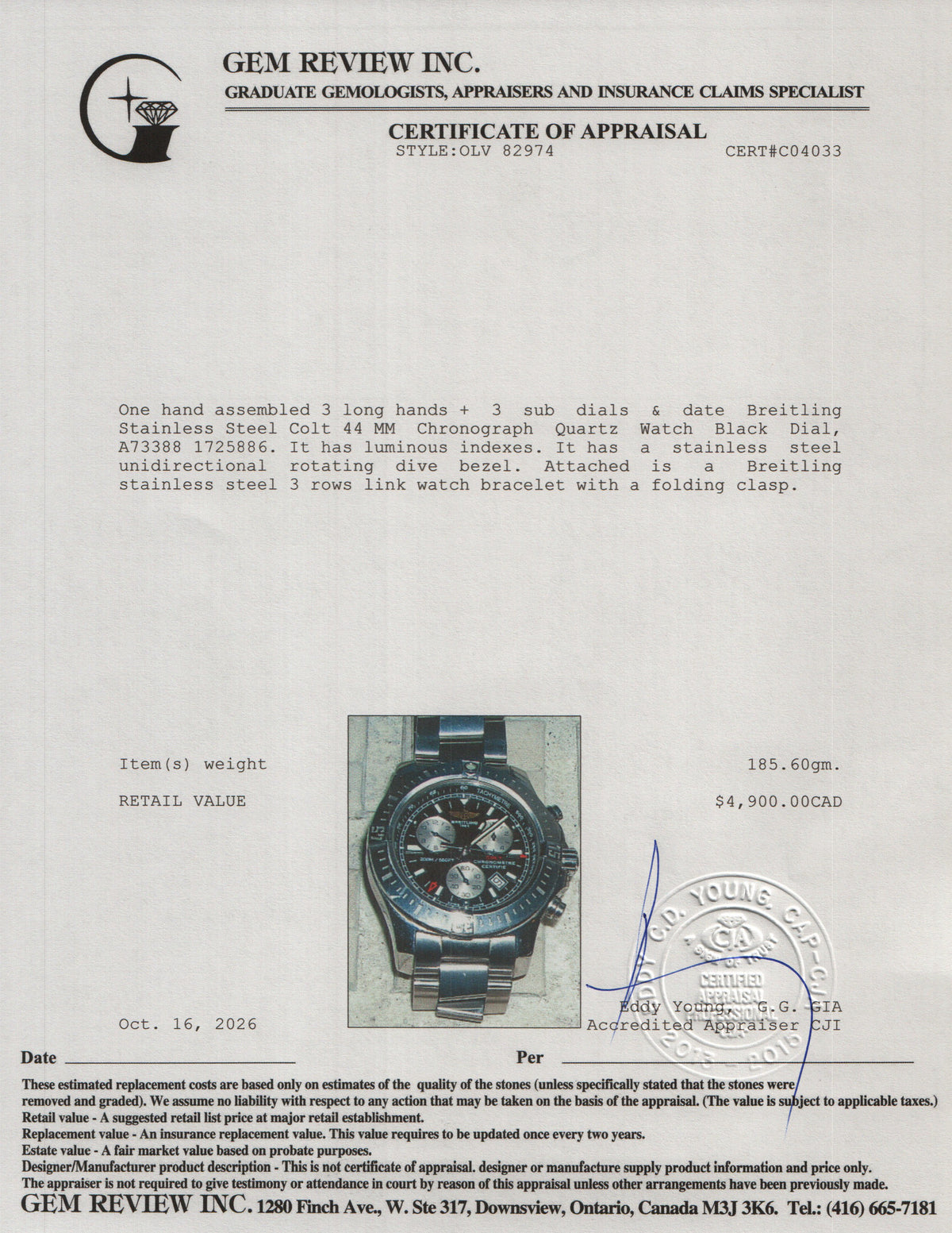 Breitling Stainless Steel Colt 44 MM Chronograph Quartz Watch Black Dial A73388 w/ Box & Papers