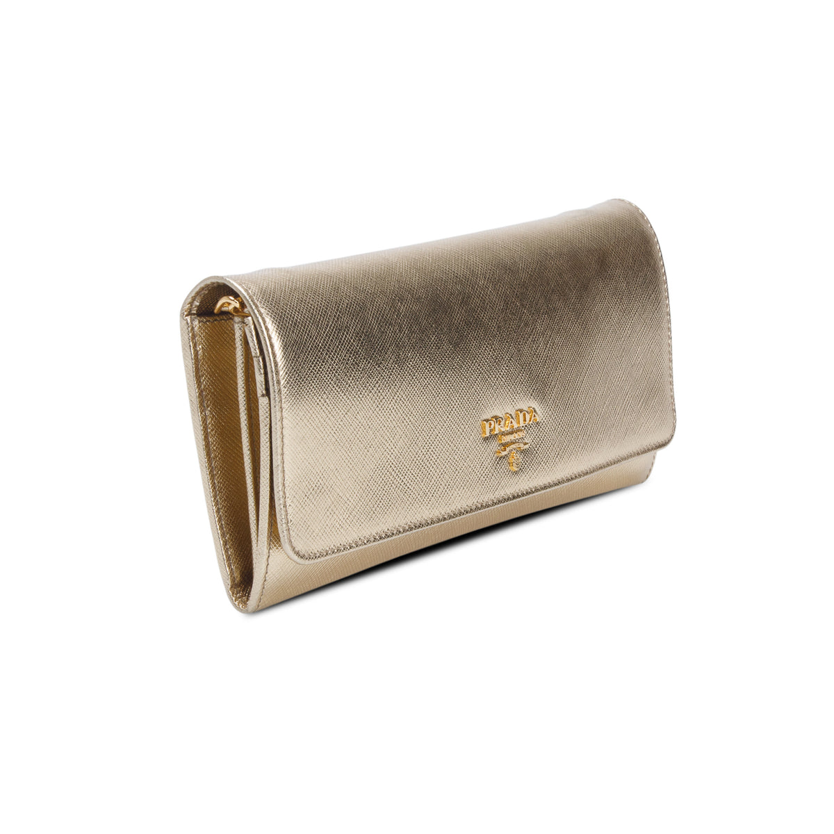 Prada Gold Saffiano Metal Continental Wallet on Chain