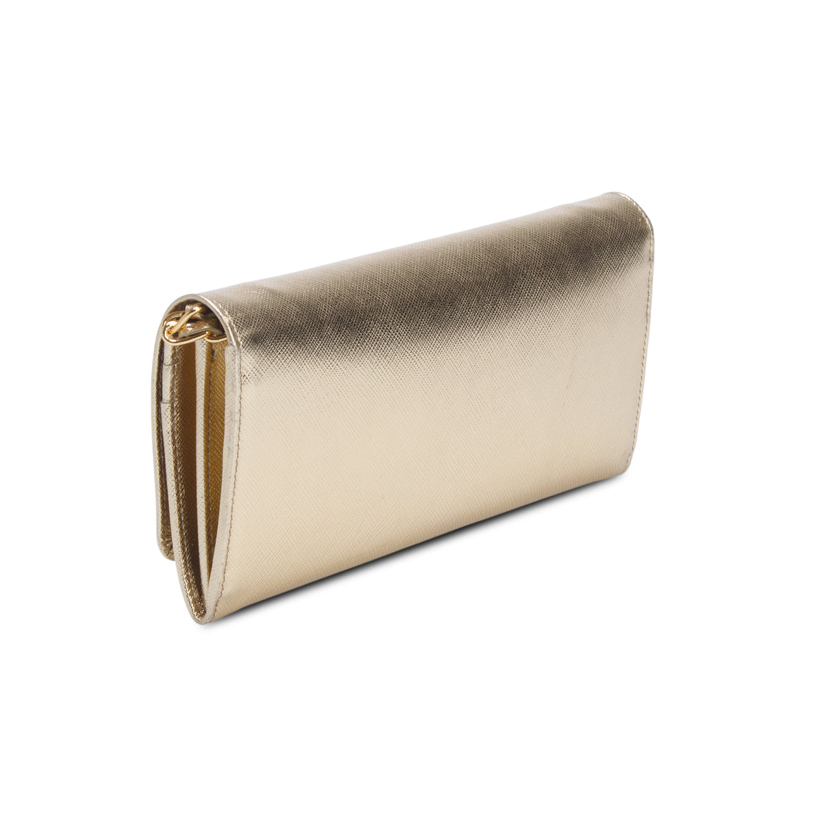 Prada Gold Saffiano Metal Continental Wallet on Chain