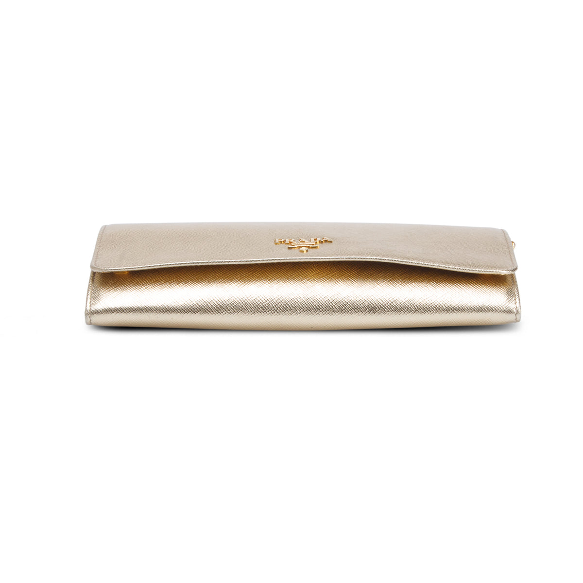 Prada Gold Saffiano Metal Continental Wallet on Chain