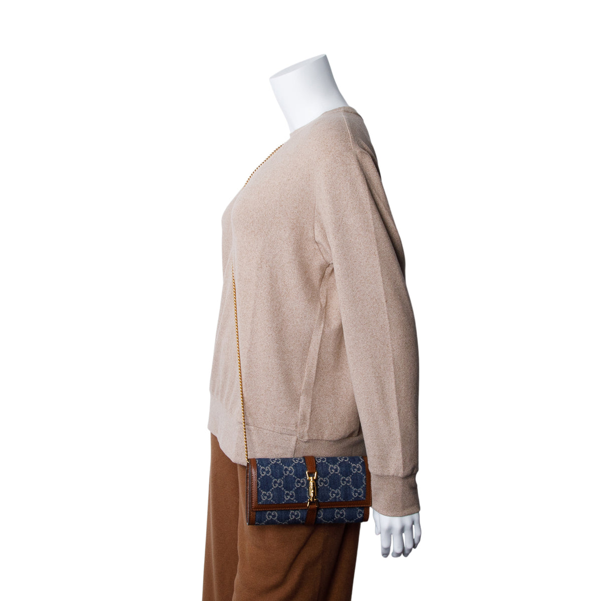 Gucci Blue New Denim GG Monogram Jackie 1961 Chain Wallet