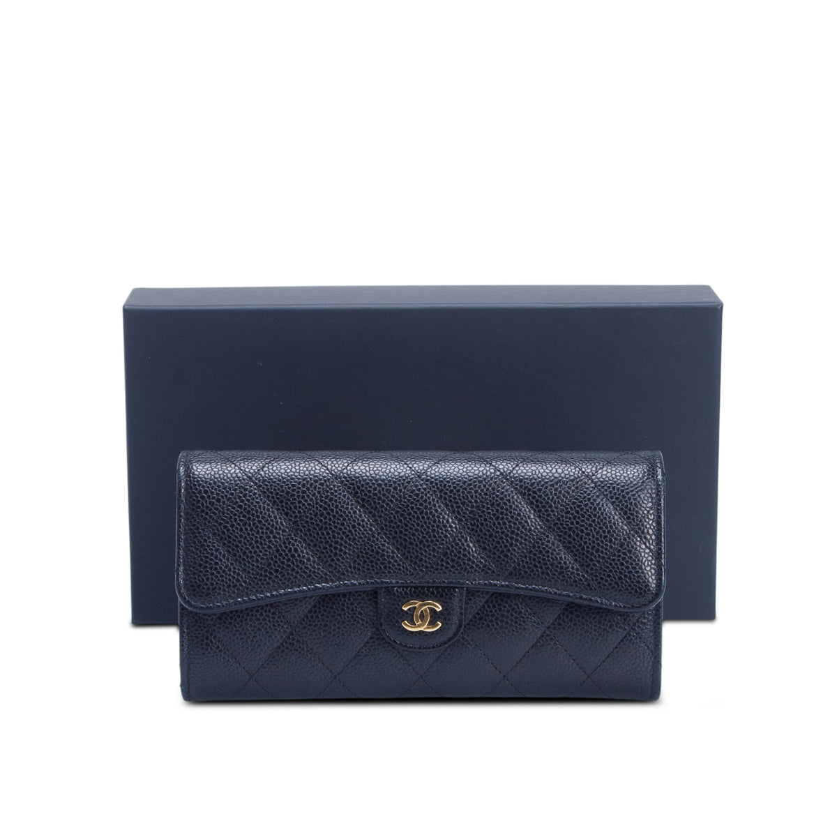 Chanel Black Caviar Leather Classic Long Flap Wallet w/ Box, Authenticity Card & Receipt