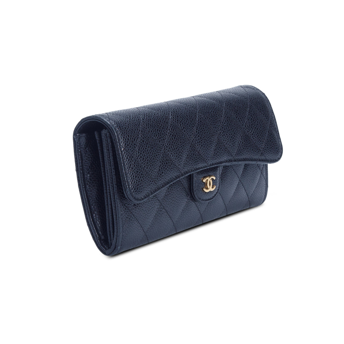 Chanel Black Caviar Leather Classic Long Flap Wallet w/ Box, Authenticity Card & Receipt