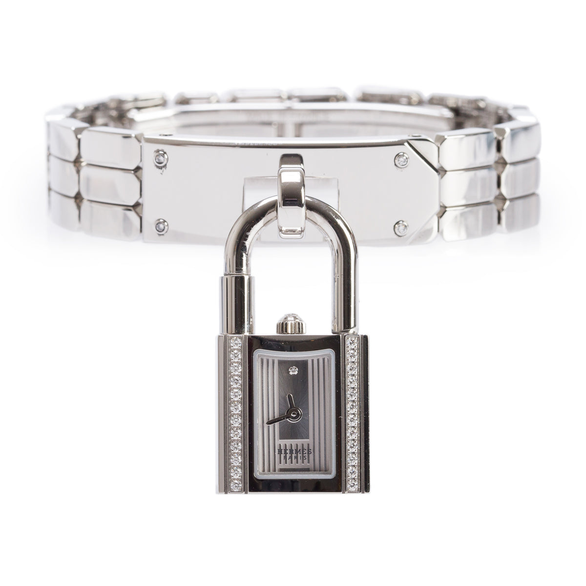Hermes 2026 Stainless Steel Diamond Kelly Watch, Mini Model, 16 MM w/ Box & Papers