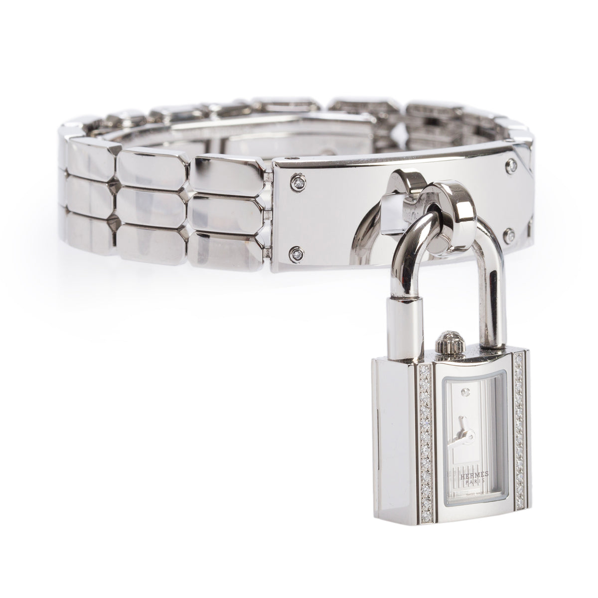 Hermes 2026 Stainless Steel Diamond Kelly Watch, Mini Model, 16 MM w/ Box & Papers