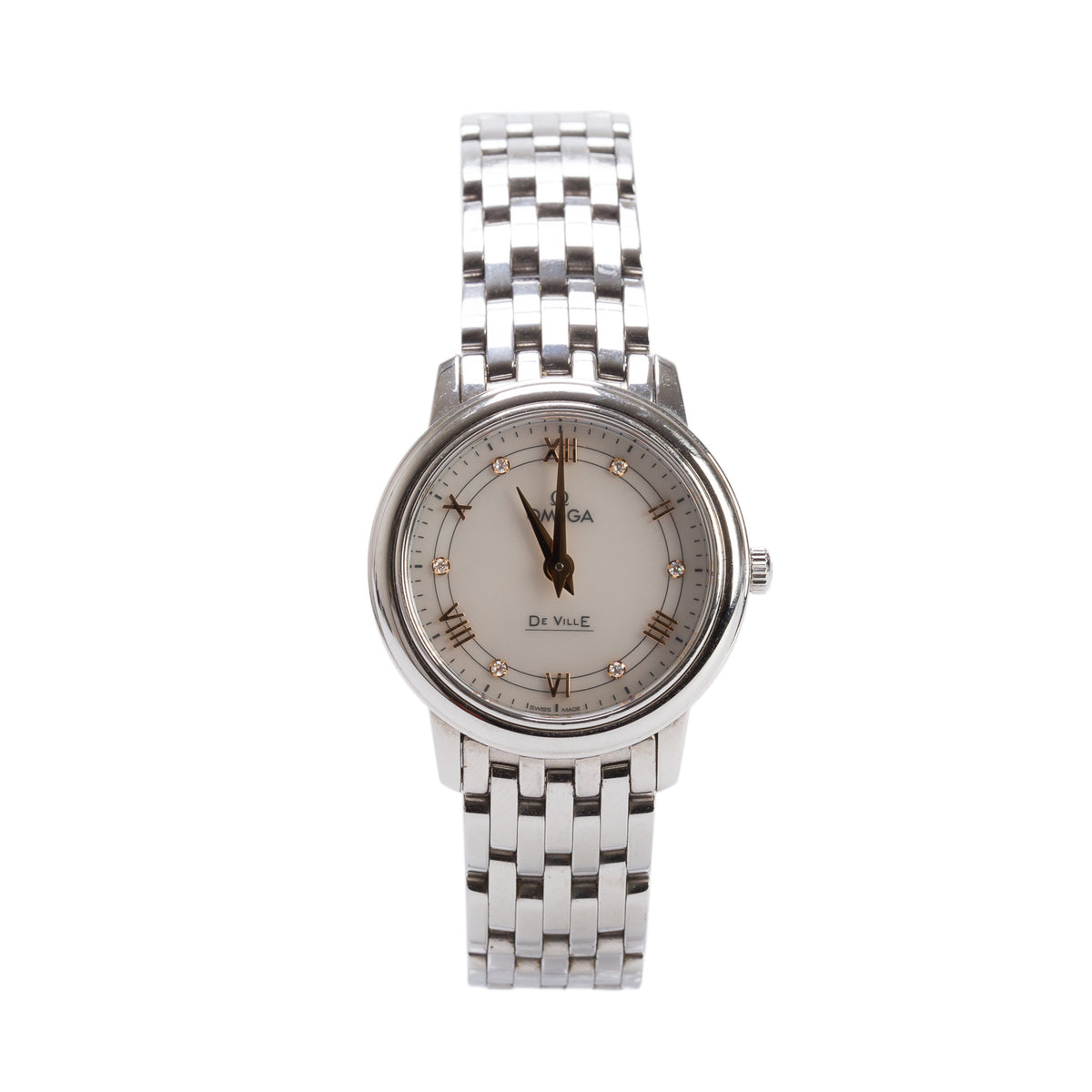 Omega Stainless Steel De Ville Prestige 27.4 MM Quartz Watch Mother of Pearl Diamond Dial
