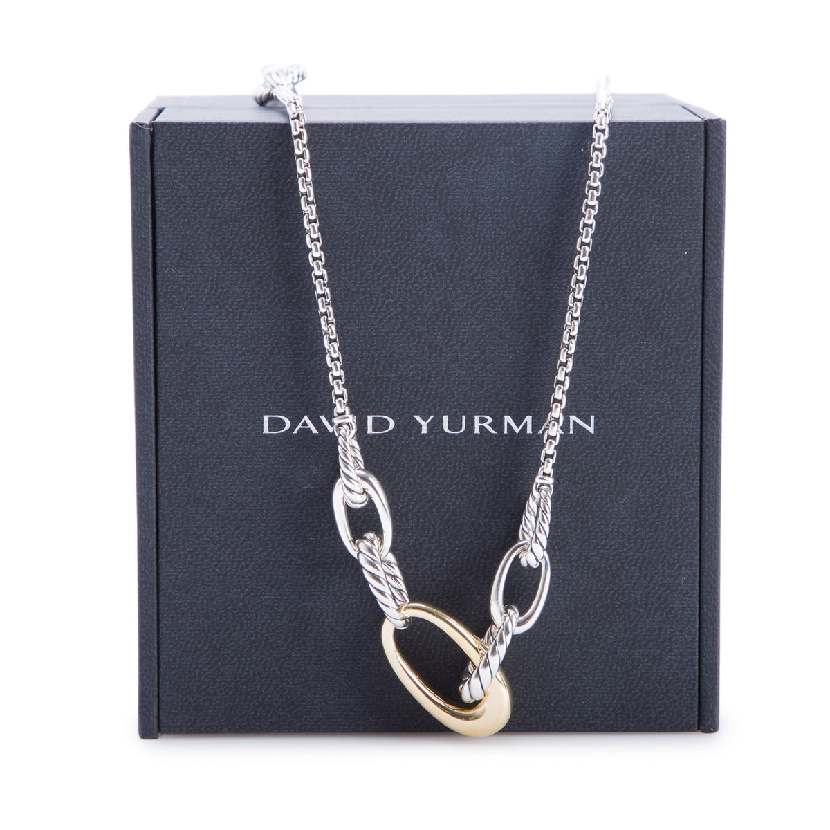 David Yurman Sterling Silver & 18k Yellow Gold Pure Form Graduated Link Chain Station Necklace w/ Box