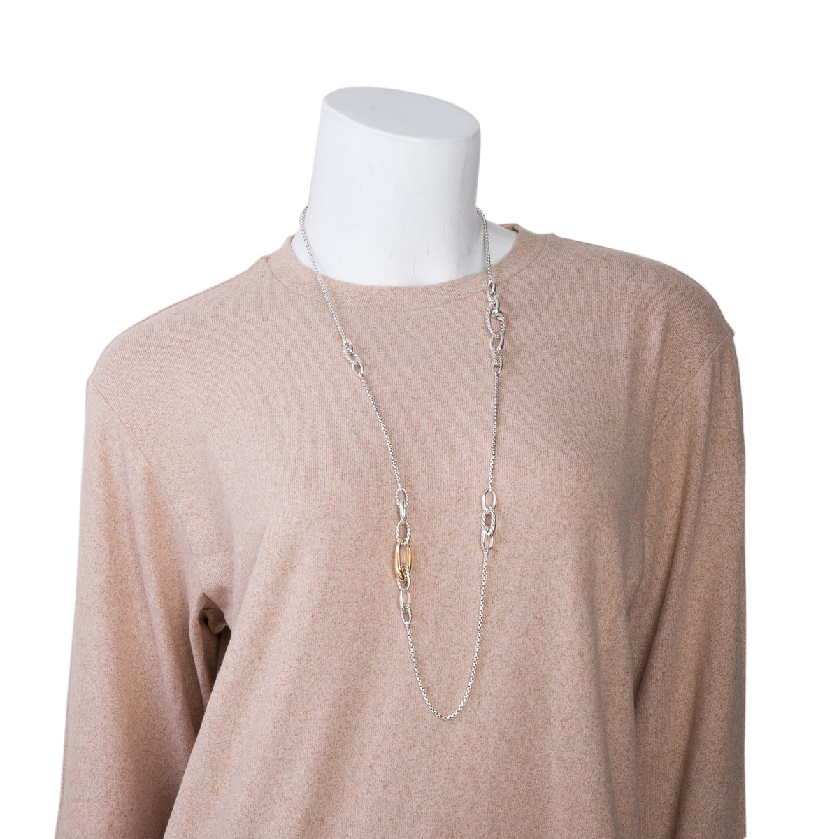 David Yurman Sterling Silver & 18k Yellow Gold Pure Form Graduated Link Chain Station Necklace w/ Box