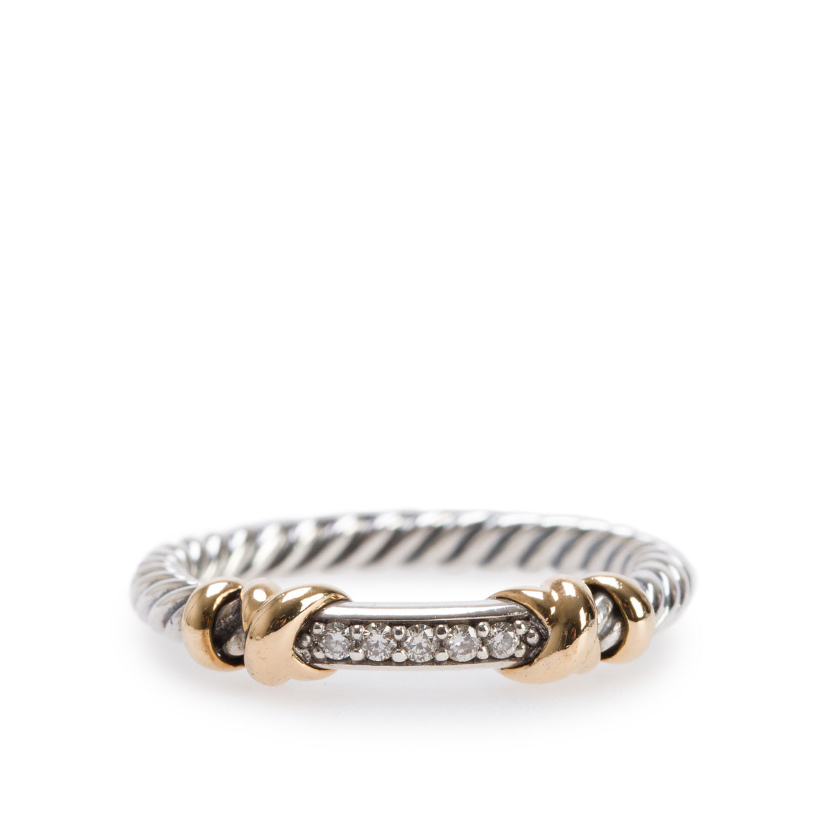 David Yurman Sterling Silver & 18k Yellow Gold Diamond Petite Helena Wrap Band Ring, Size 6.75