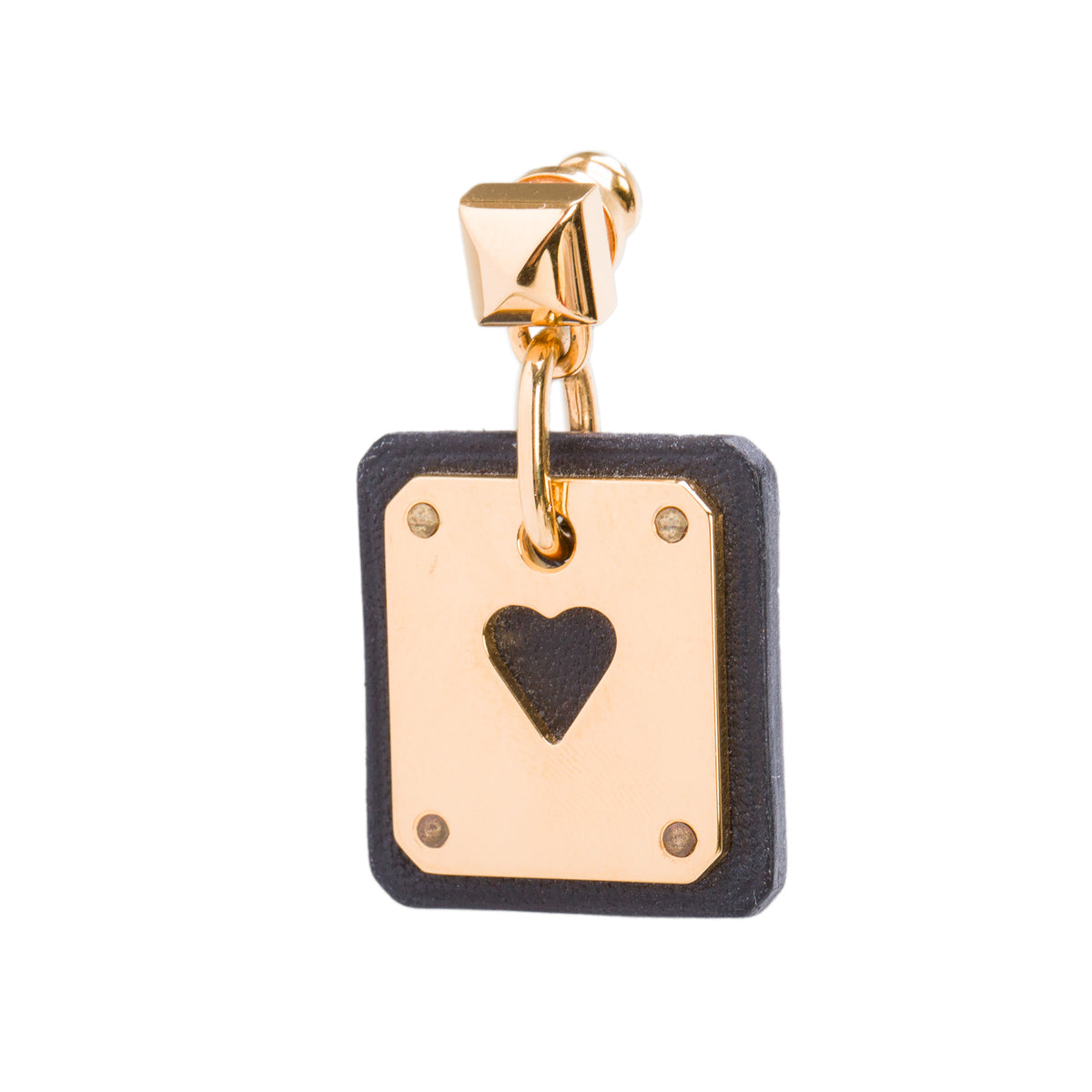 Hermes 2022 Gold Plated Metal Black Leather As De Coeur Drop Earrings w/ Box