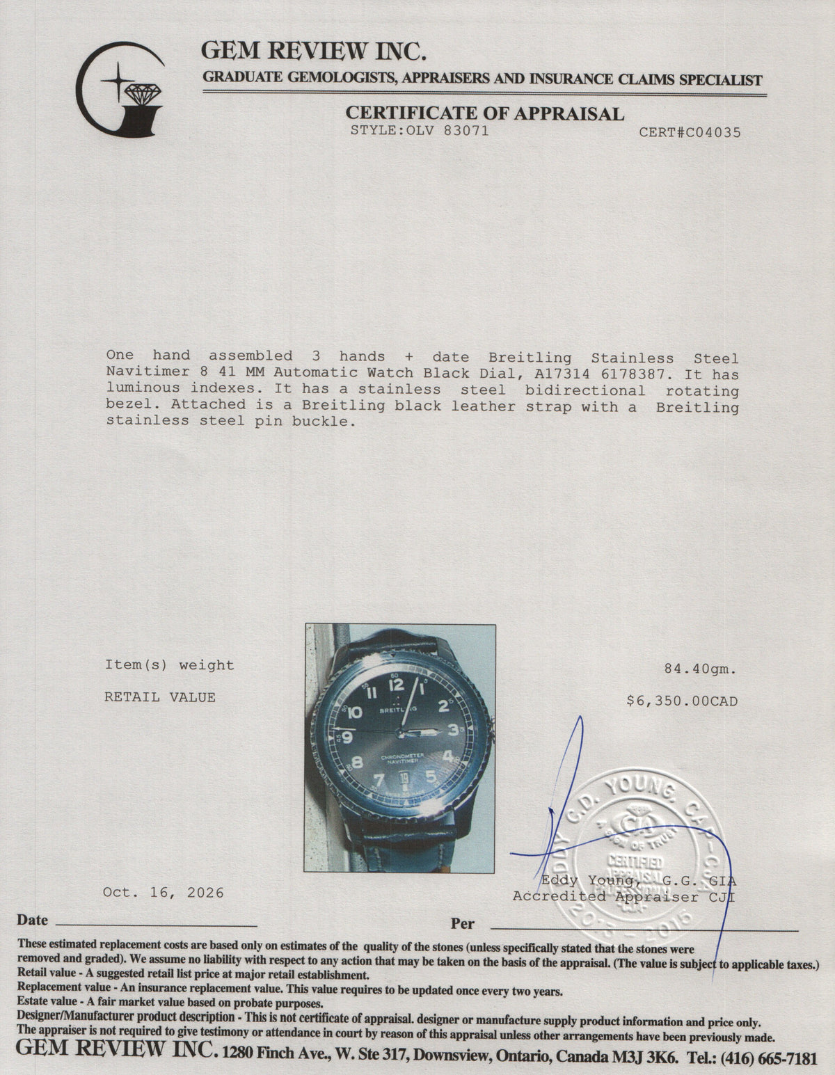 Breitling Stainless Steel Navitimer 8 41 MM Automatic Watch Black Dial A17314 w/ Box, Extra Straps & Papers
