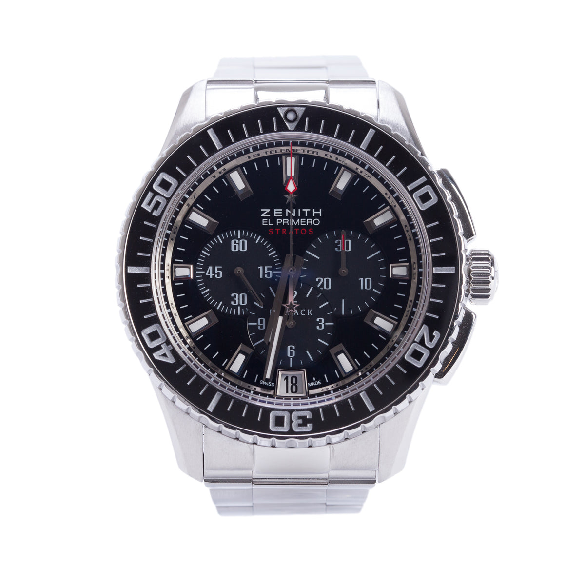 Zenith Stainless Steel El Primero Stratos Flyback 45 MM Chronograph Automatic Watch Black Dial w/ Box