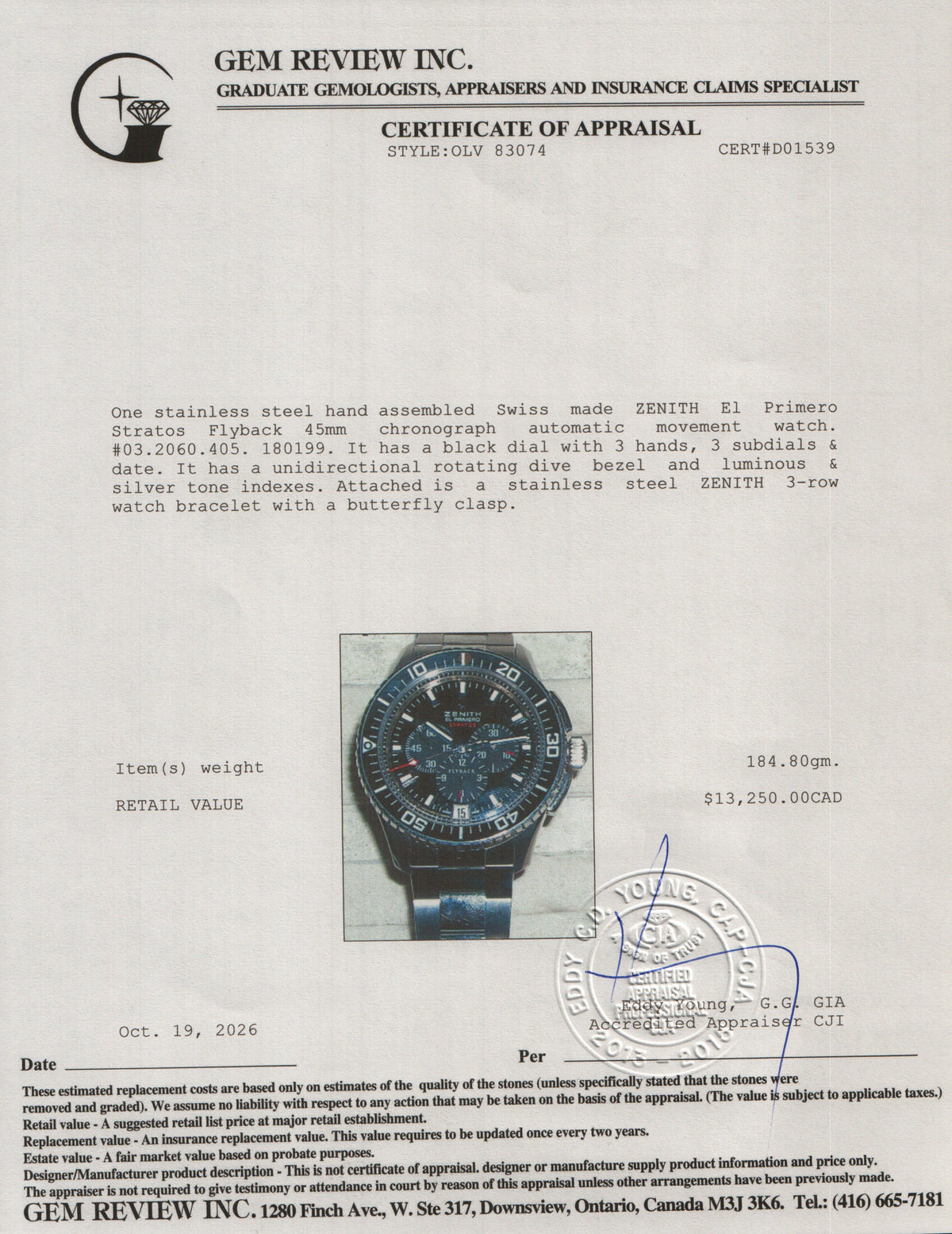 Zenith Stainless Steel El Primero Stratos Flyback 45 MM Chronograph Automatic Watch Black Dial w/ Box