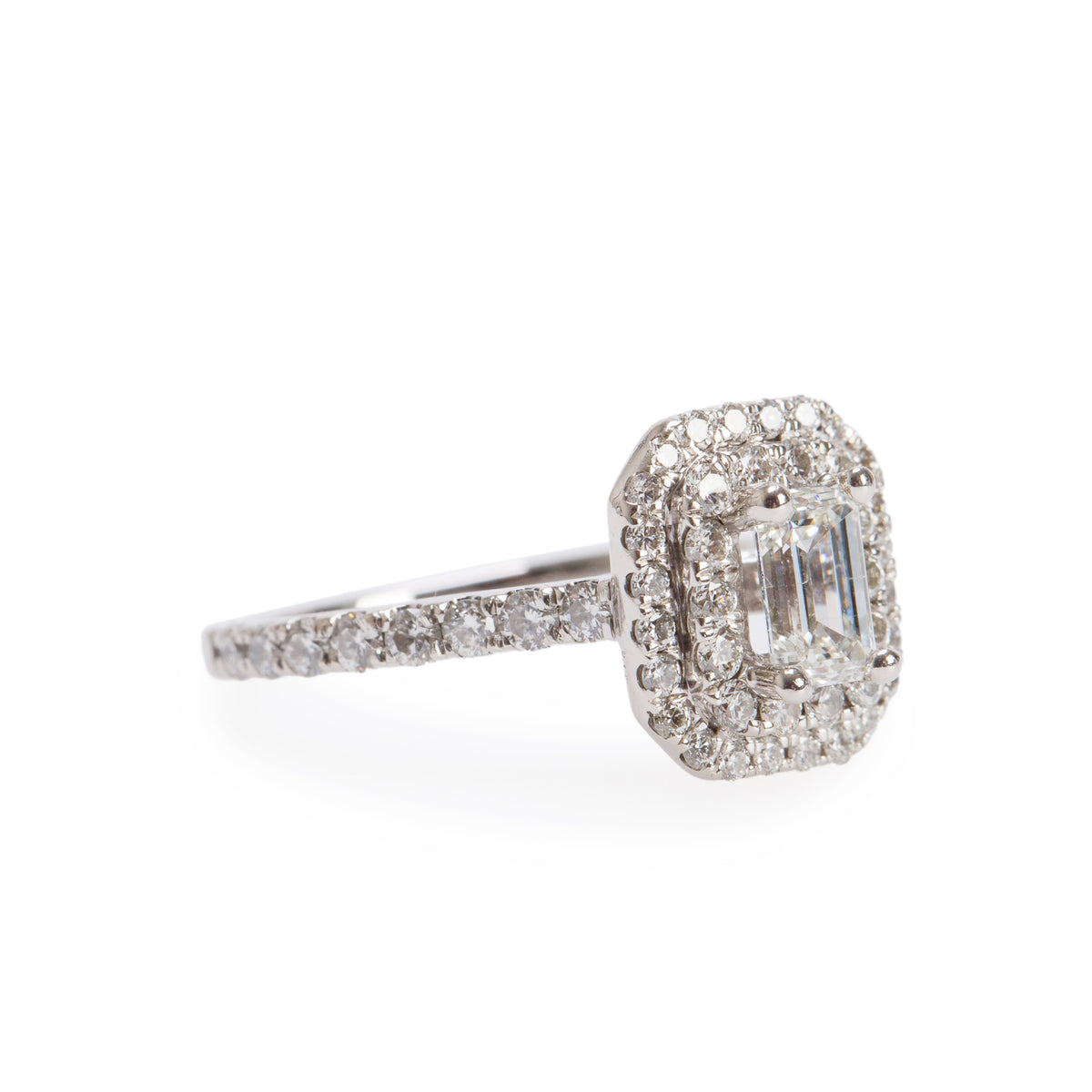 14k White Gold 0.51 ct. Emerald Cut Diamond Engagement Ring, Size 4