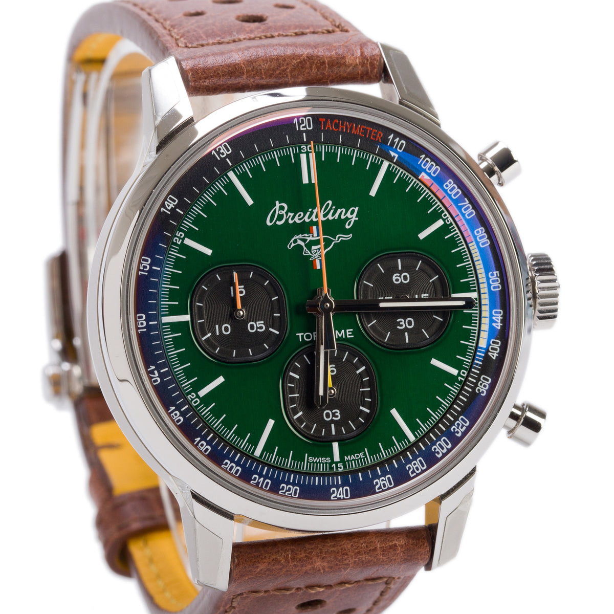 Breitling Stainless Steel Top Time Ford Mustang 42 MM Automatic Watch Green Dial A25310 w/ Box