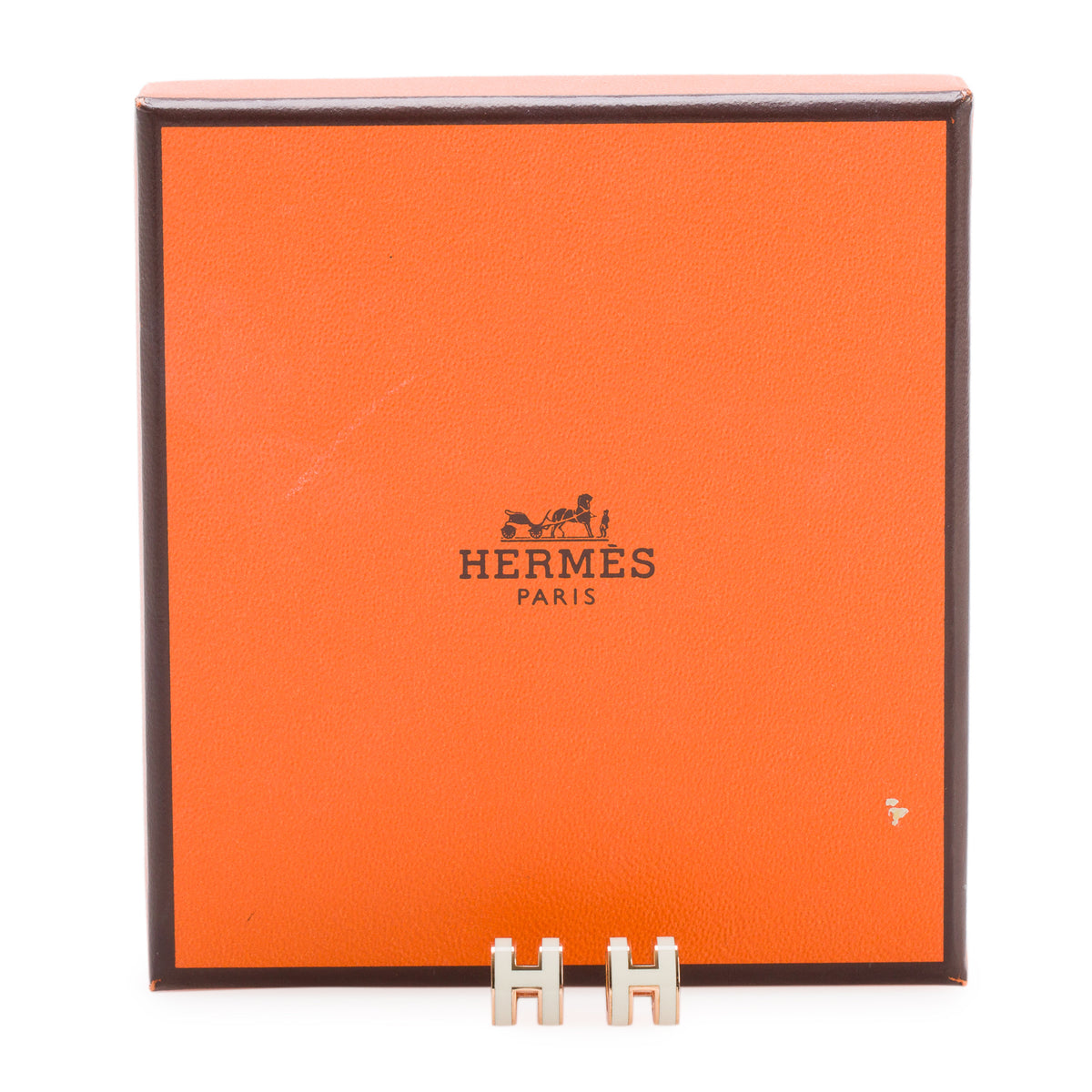 Hermes Gold Plated White Lacquered Mini Pop H Earrings w/ Box