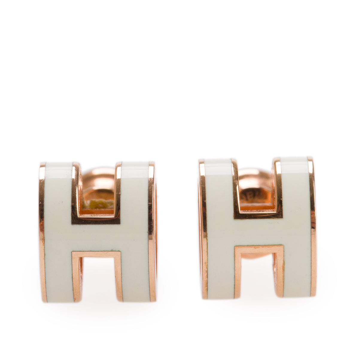 Hermes Gold Plated White Lacquered Mini Pop H Earrings w/ Box
