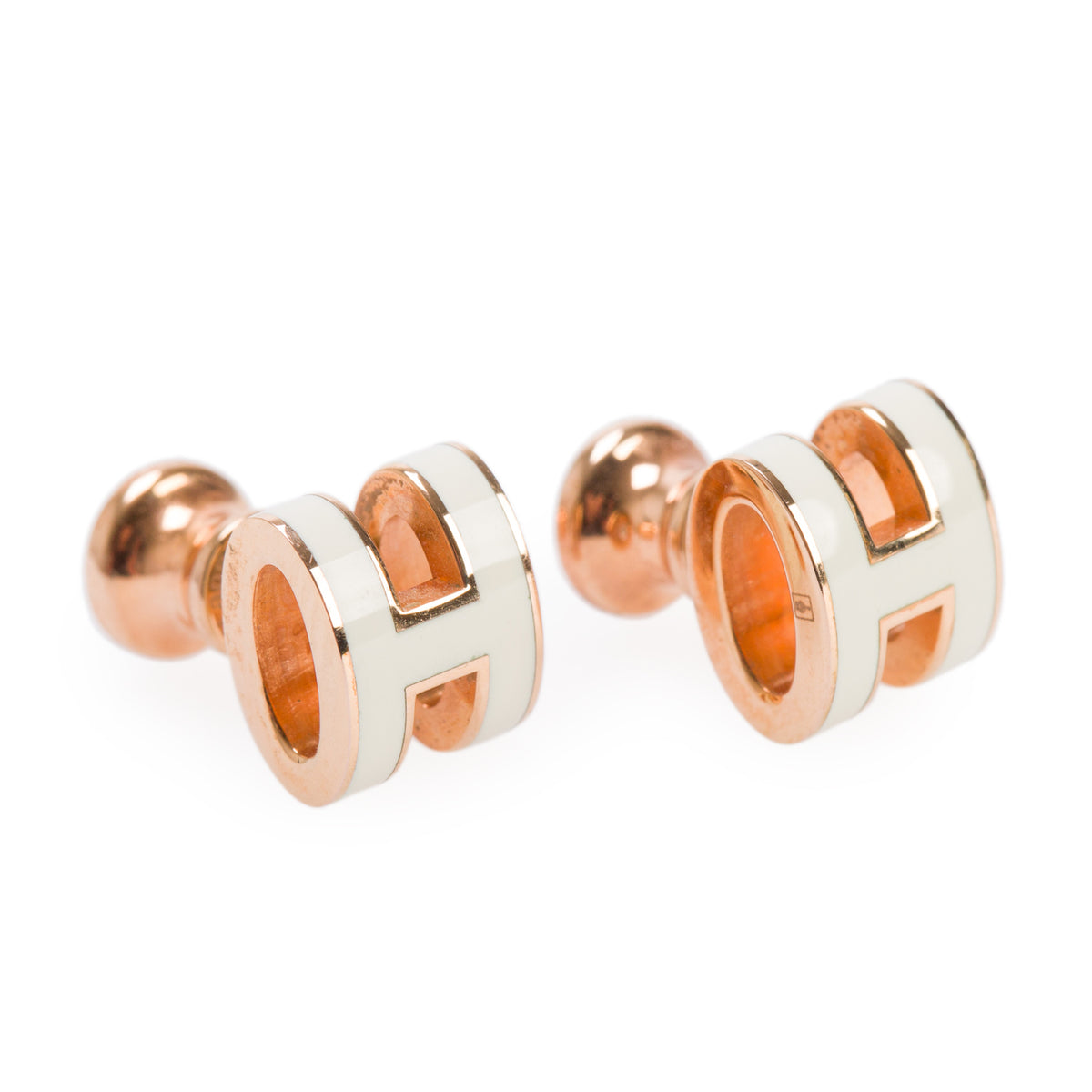 Hermes Gold Plated White Lacquered Mini Pop H Earrings w/ Box
