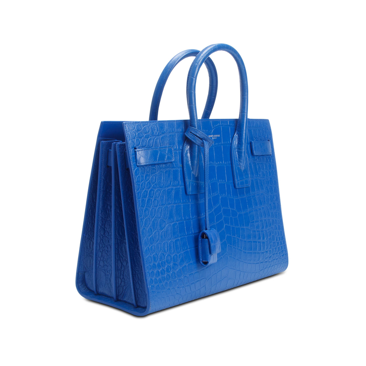 Saint Laurent Blue Crocodile Embossed Calfskin Leather Small Sac De Jour w/ Strap