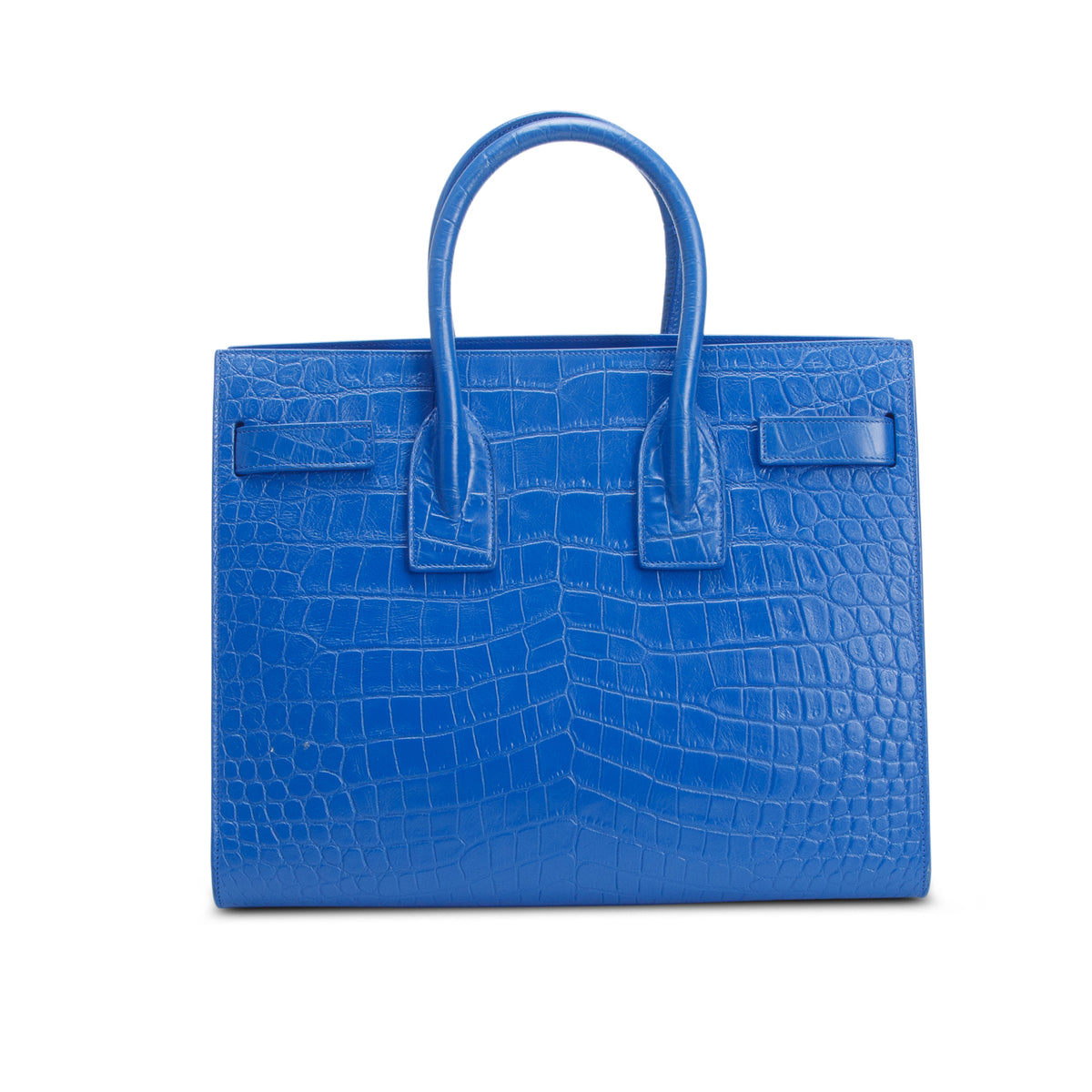 Saint Laurent Blue Crocodile Embossed Calfskin Leather Small Sac De Jour w/ Strap