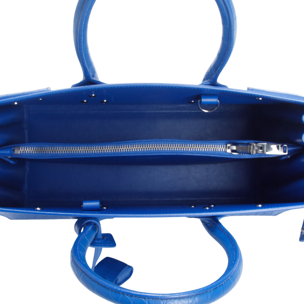 Saint Laurent Blue Crocodile Embossed Calfskin Leather Small Sac De Jour w/ Strap
