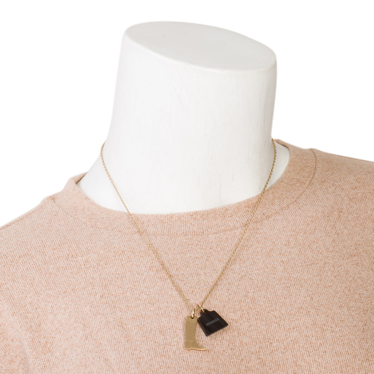 Hermes Gold-Plated Brown Horn Amulette Maroquinier Pendant Pendant Necklace, Small Model w/ Box