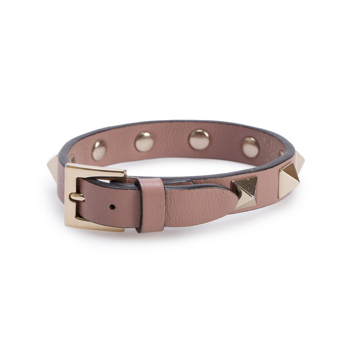 Valentino Gold Plated Beige Leather Rockstud Wrap Bracelet