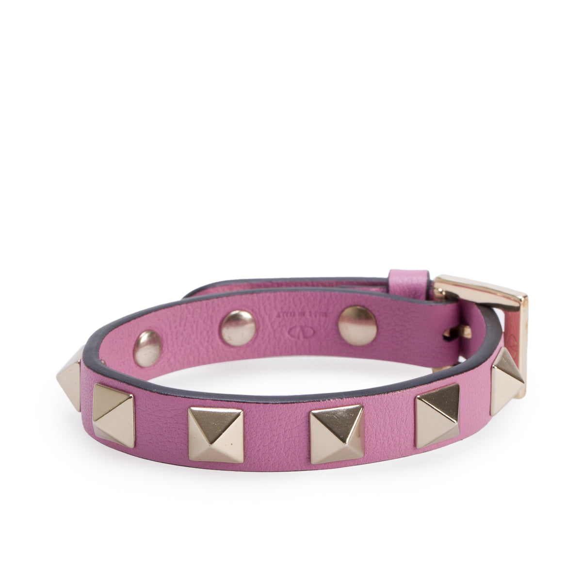 Valentino Gold Plated Pink Leather Rockstud Wrap Bracelet w/ Box