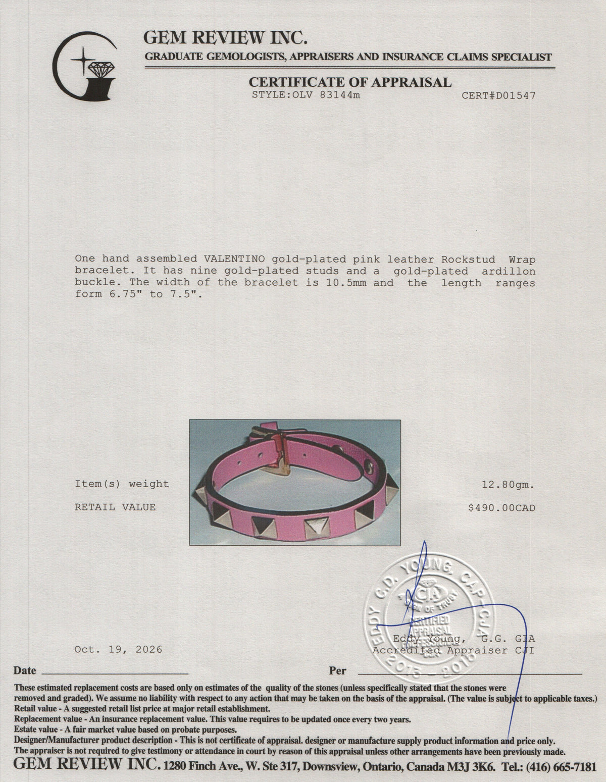 Valentino Gold Plated Pink Leather Rockstud Wrap Bracelet w/ Box