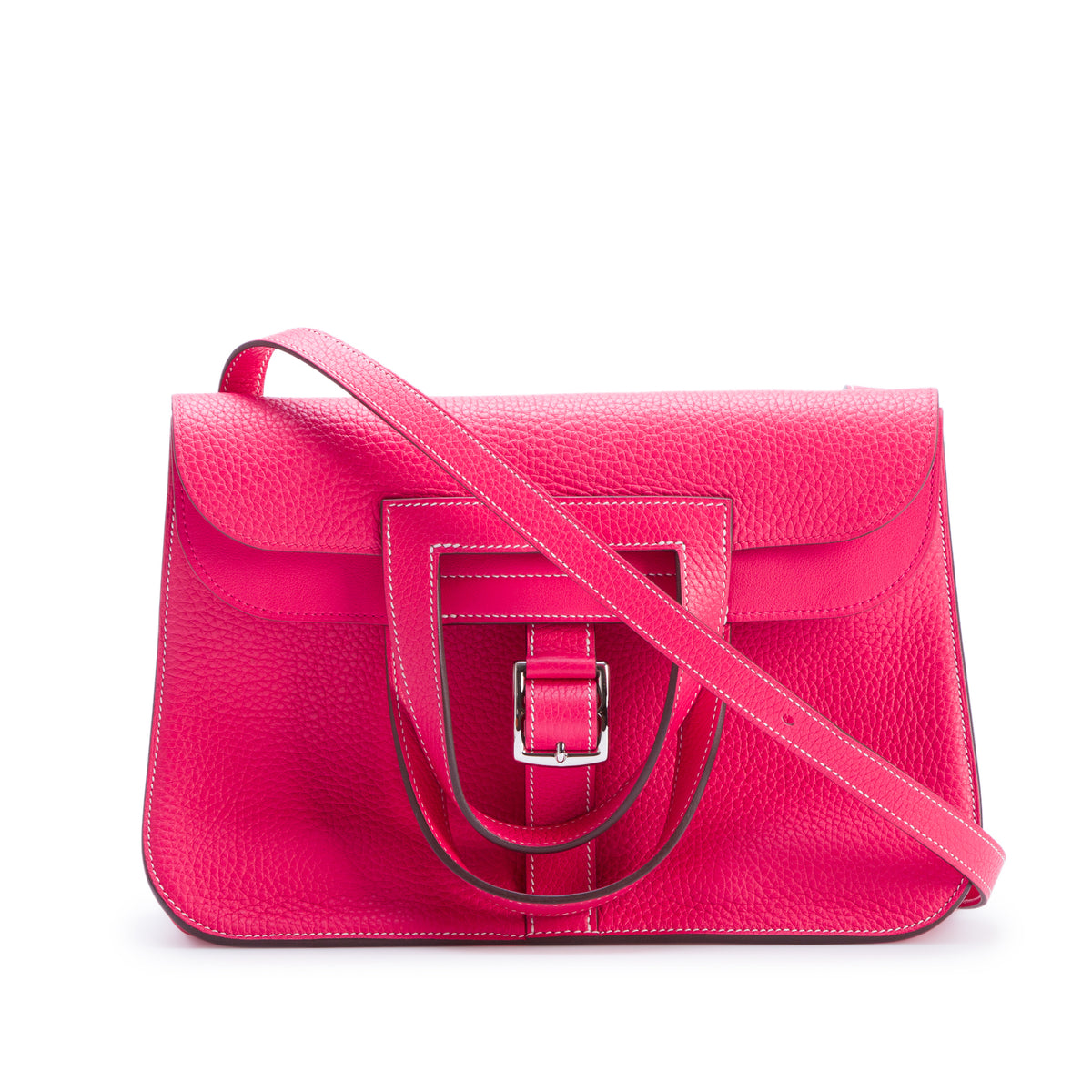 Hermes Rose Extreme Taurillon Clemence Sac Halzan 31 w/ Box, Strap & Receipt