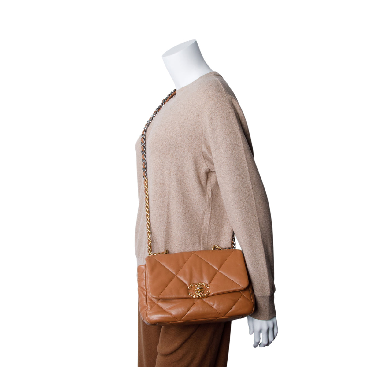 Chanel Brown Quilted Lambskin Medium 19 Flap