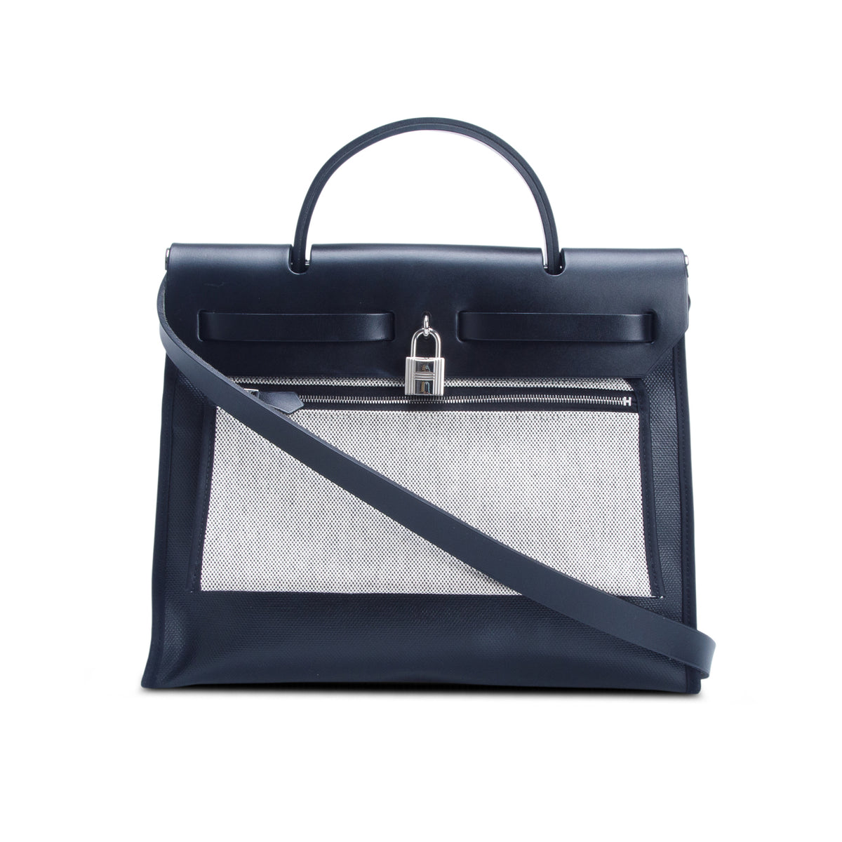 Hermes Noir Toile H Berline Vache Hunter Herbag Zip PM 31 w/ Pouch