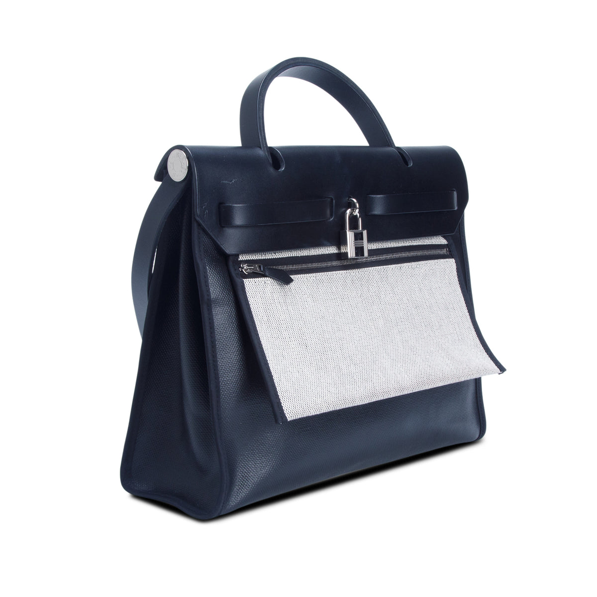 Hermes Noir Toile H Berline Vache Hunter Herbag Zip PM 31 w/ Pouch
