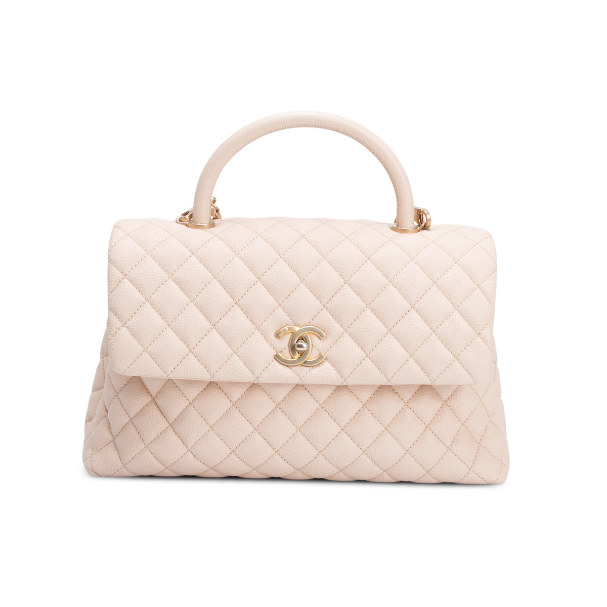 Chanel Beige Caviar Quilted Medium Coco Handle Flap w/ Authenticity Card