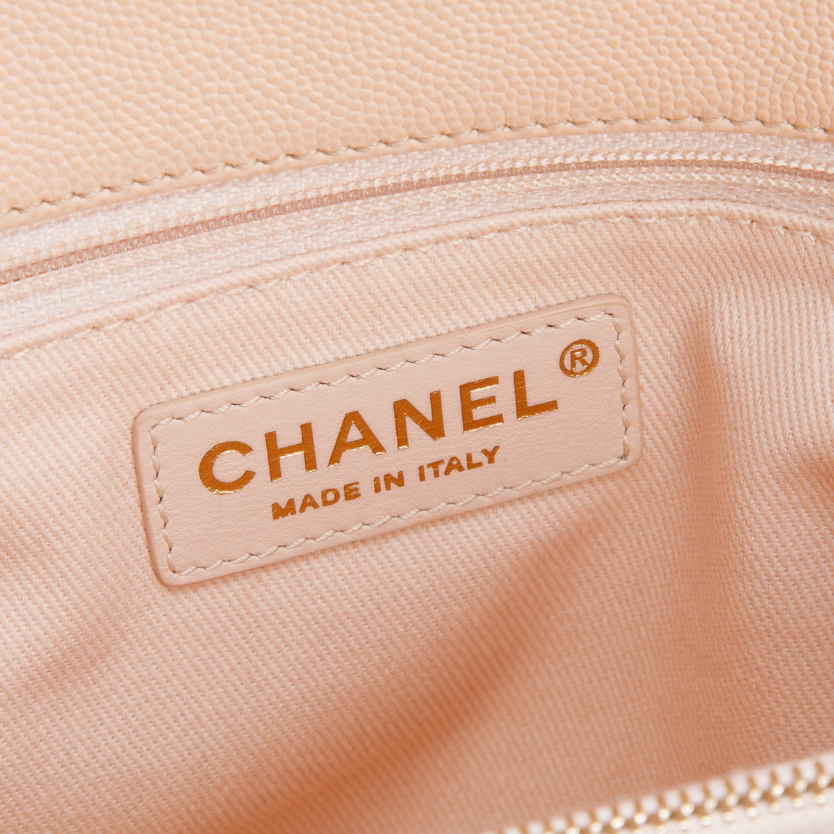 Chanel Beige Caviar Quilted Medium Coco Handle Flap w/ Authenticity Card
