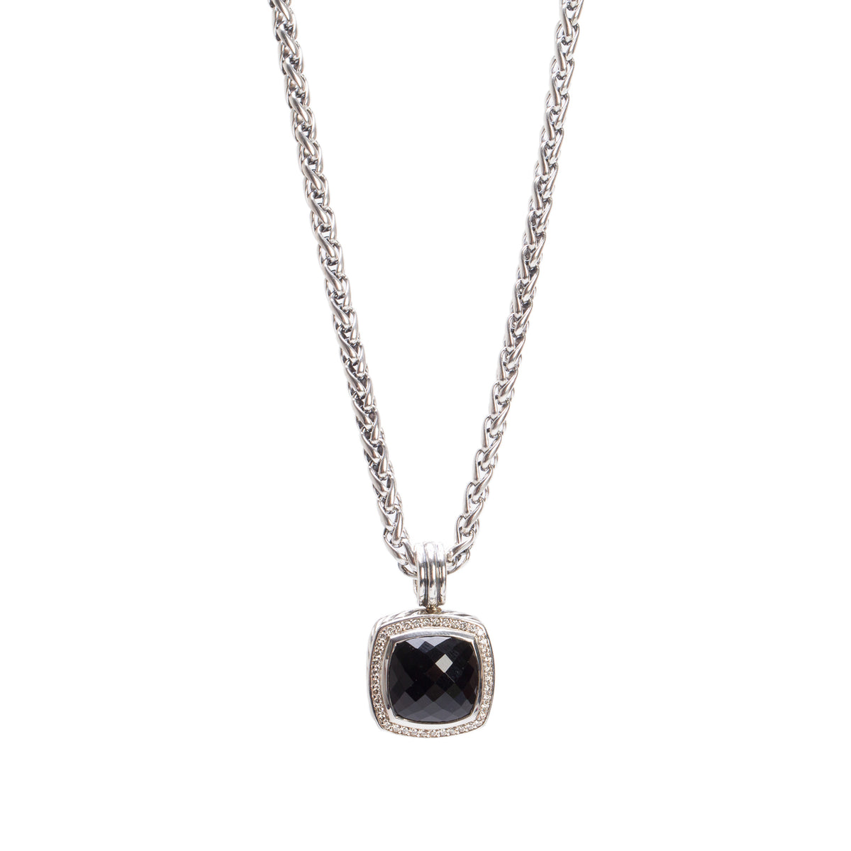 David Yurman Sterling Silver Black Onyx & Diamond Albion Pendant Necklace