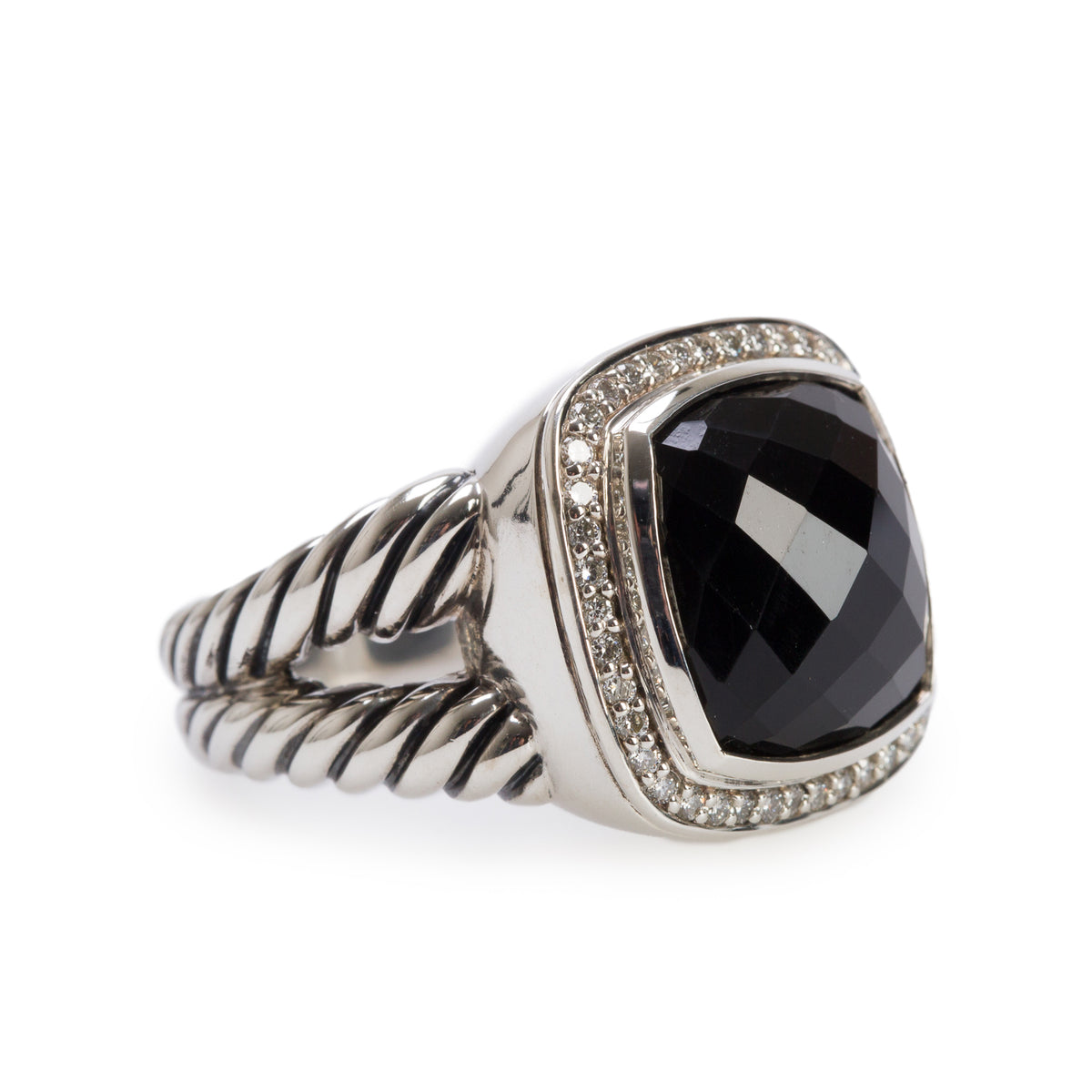 David Yurman Sterling Silver 15 MM Black Onyx & Diamond Albion Ring, Size 9