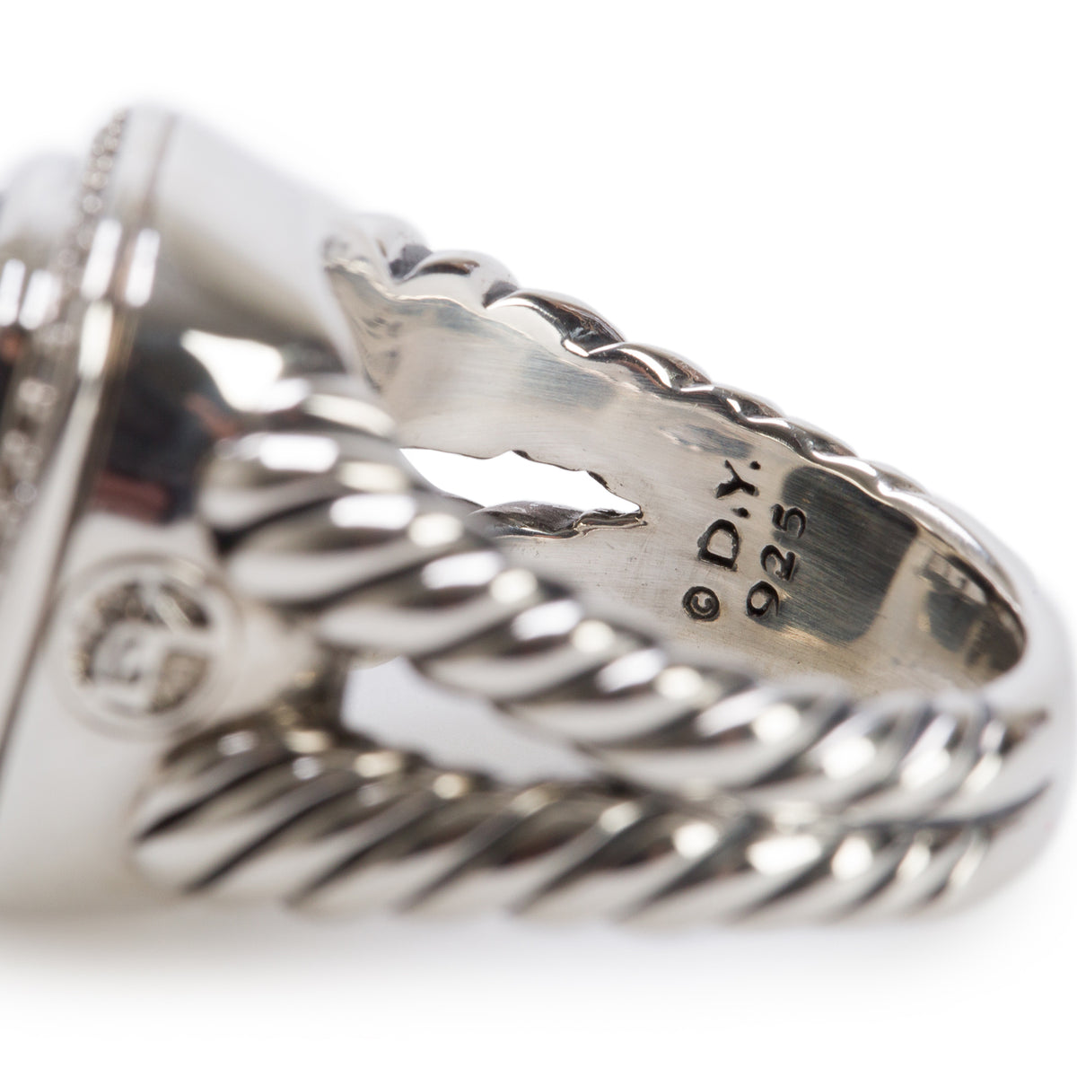 David Yurman Sterling Silver 15 MM Black Onyx & Diamond Albion Ring, Size 9