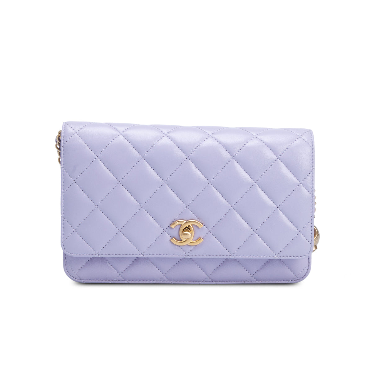 Chanel Purple Lambskin Quilted Leather CC Pearl Crush Wallet on Chain