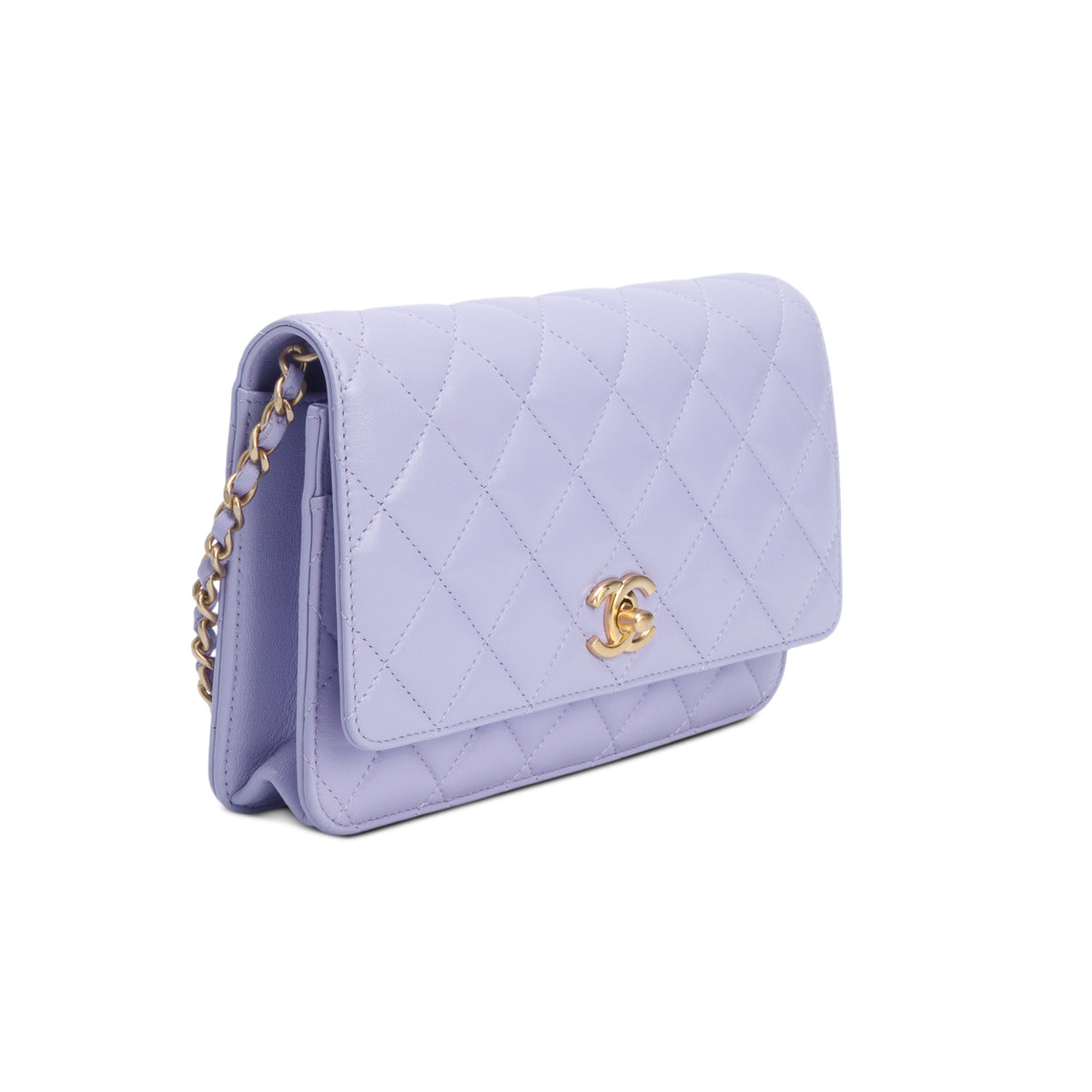 Chanel Purple Lambskin Quilted Leather CC Pearl Crush Wallet on Chain