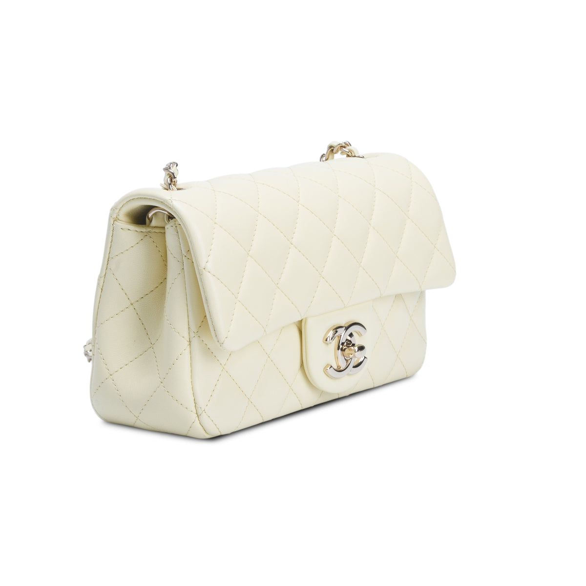Chanel Yellow Lambskin Quilted Leather Mini CC Crush Rectangular Flap Bag