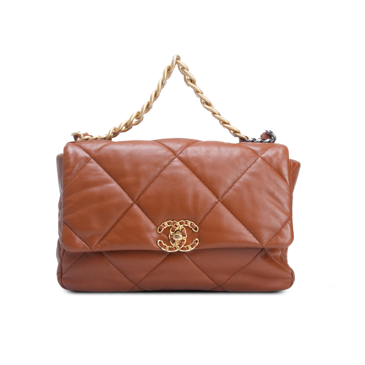 Chanel Brown Lambskin Leather Large 19 Flap Bag