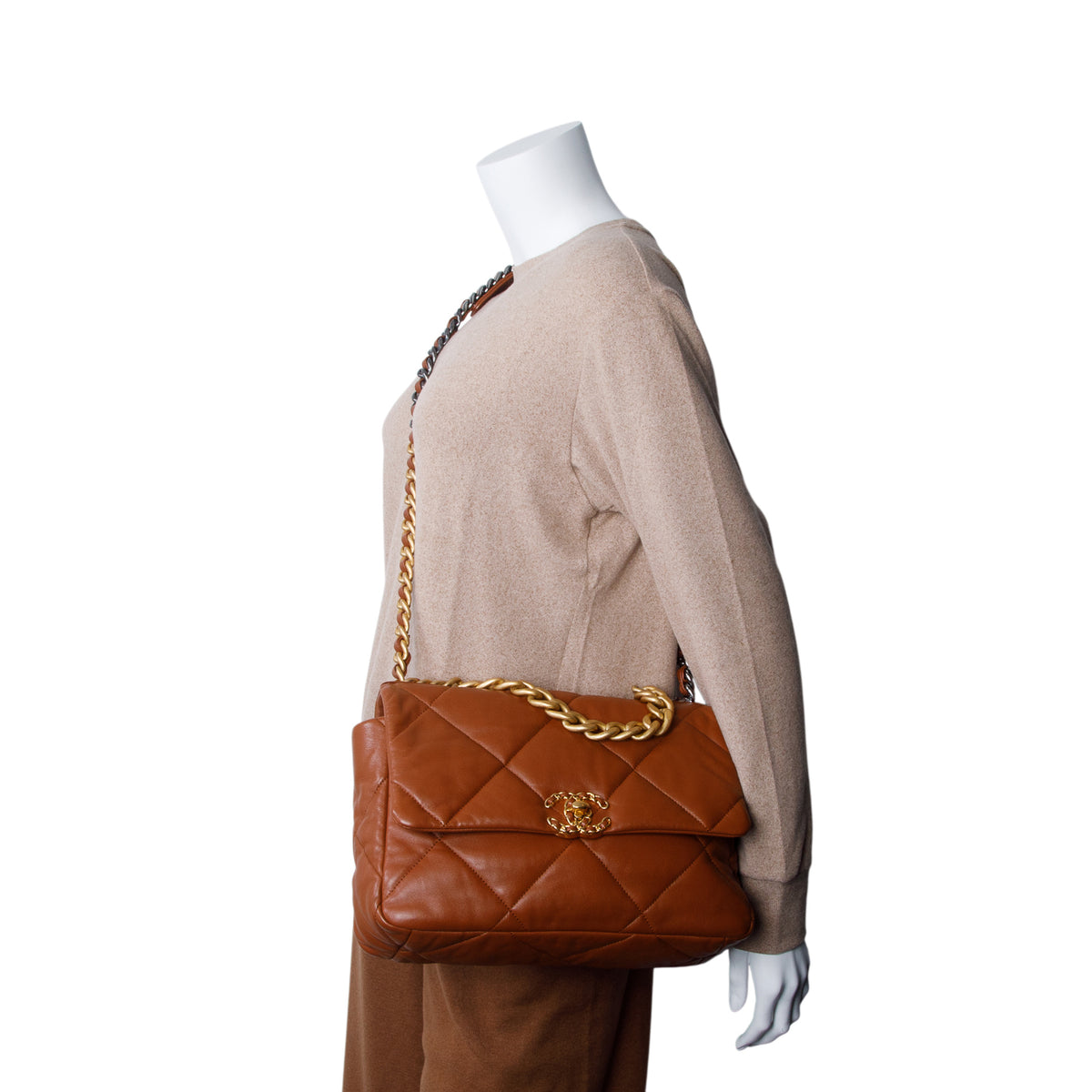 Chanel Brown Lambskin Leather Large 19 Flap Bag
