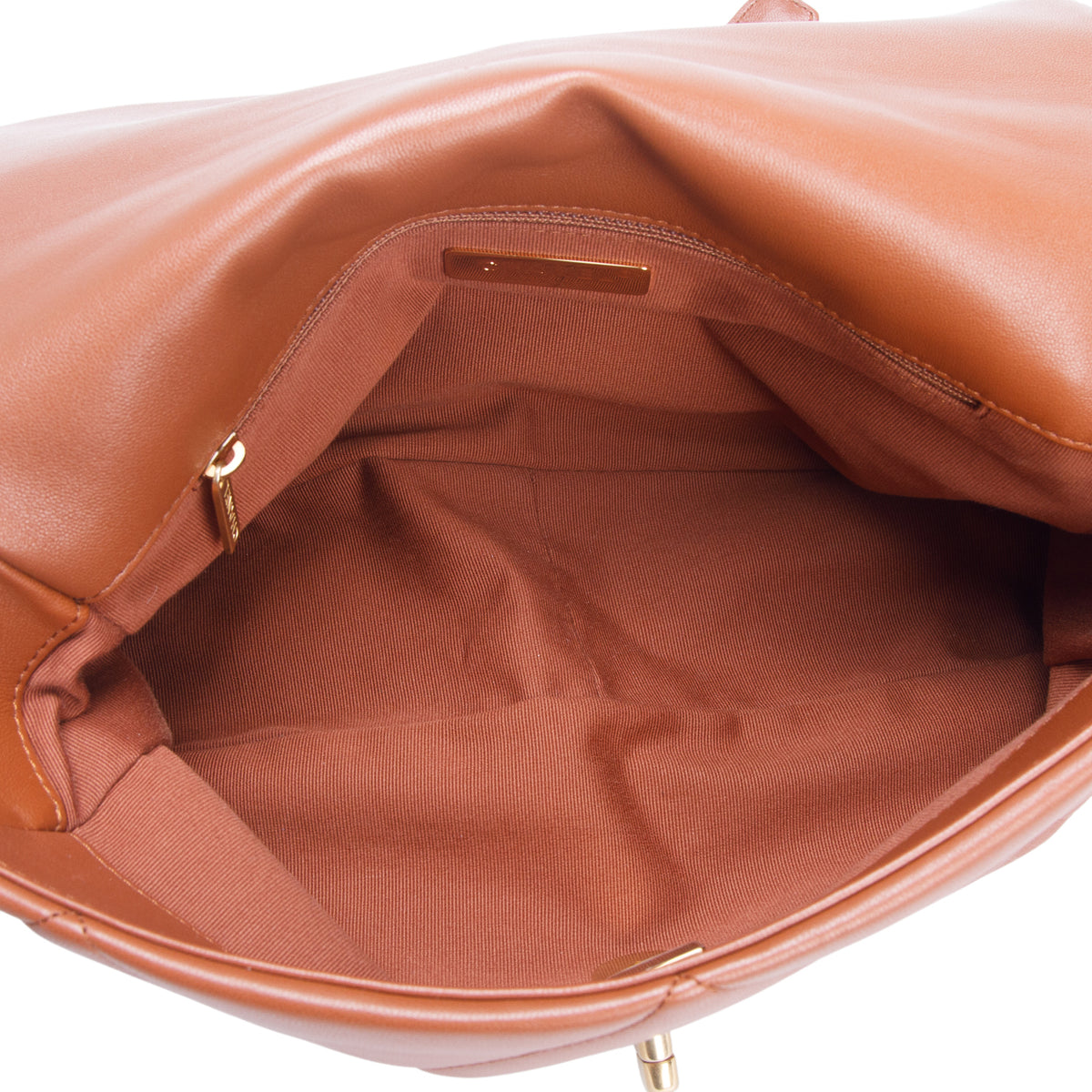 Chanel Brown Lambskin Leather Large 19 Flap Bag