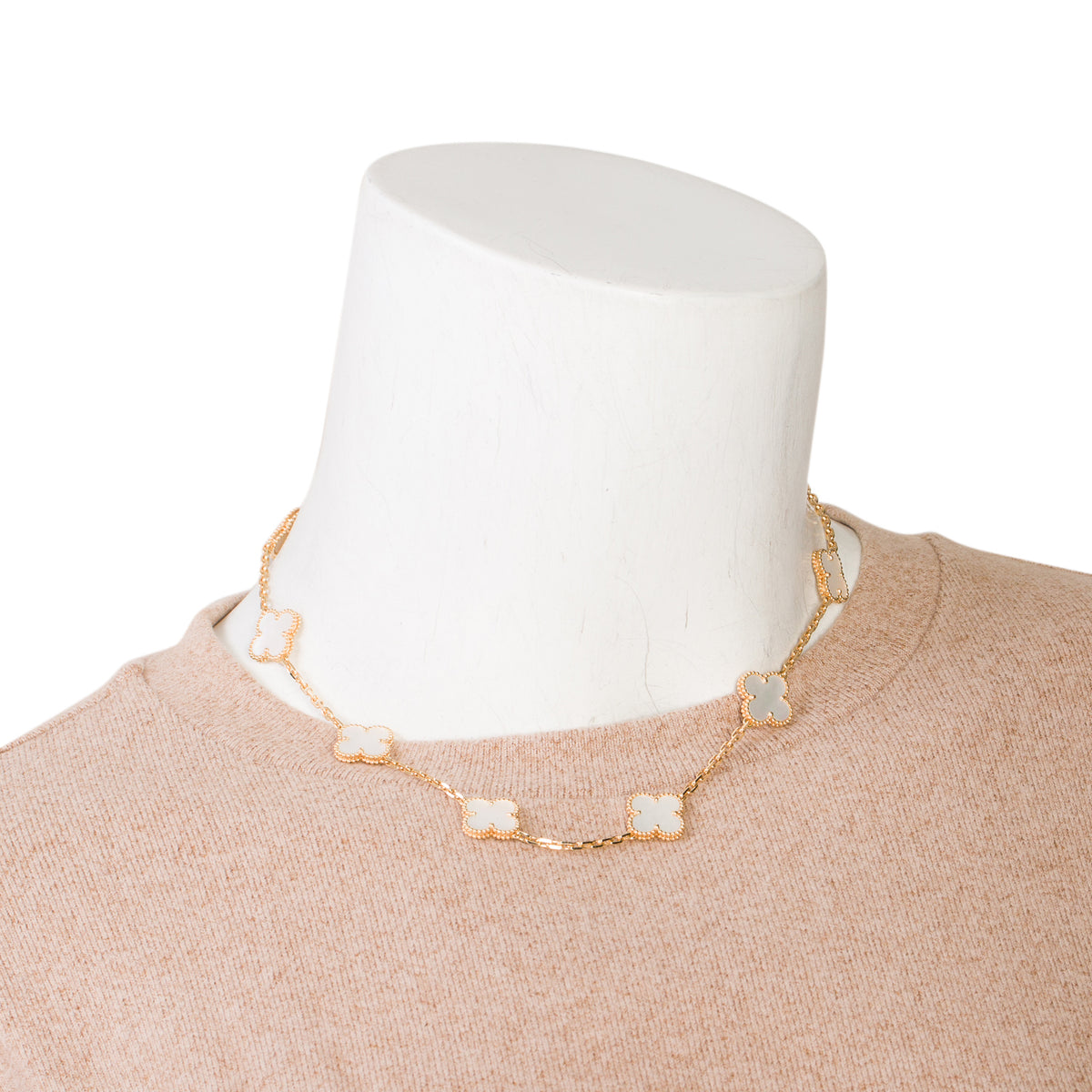 Van Cleef & Arpels 2026 18k Yellow Gold Vintage Alhambra 10 Motif Mother of Pearl Necklace w/ Box, Receipt & Certificate